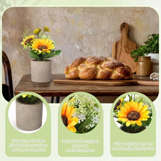Summer Sunflower Floral Arrangements&ndash; 10 Pcs Artificial Flowers in Rustic Pots, Faux Sunflower Centerpieces for Seasonal Home & Kitchen Displays {3}