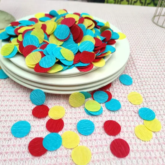 Carnival Circus Table Confetti Red Yellow and Blue 1 inch Crepe Paper Dots Table Scatter Confetti for Birthday Paw Party Decorations 1000 Pcs {4}