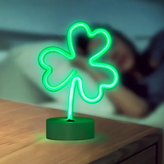 Green Clover Neon Sign Light &ndash; USB & Battery Powered Summer Tabletop Lamp for Bedroom, Bar, or Outdoor Vibes {3}