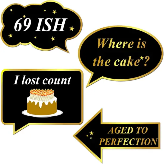 70th Birthday Party Photo Booth Props with Stick (50Counts) for Her Him Funny Chic 70th Birthday Black and Gold Decorations, Konsait 70 Happy Birthday Party Favors Supplies for Adults Men and Women {4}