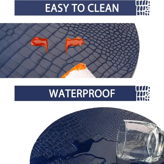 Round Leather Placemats for Round Tables Set of 4, Blue Table Place Mats and Coasters {1}