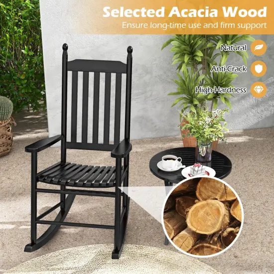 Acacia Wood Rocking Chair with Ergonomic Seat & Gentle Rocking Motion Black {6}