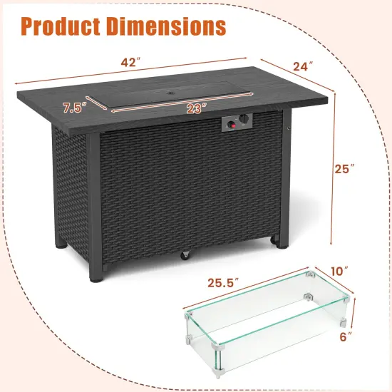 2-in-1 Propane Gas Fire Pit Table with Glass Rack and Stainless Steel Burner Ideal for Outdoor Parties Black {4}