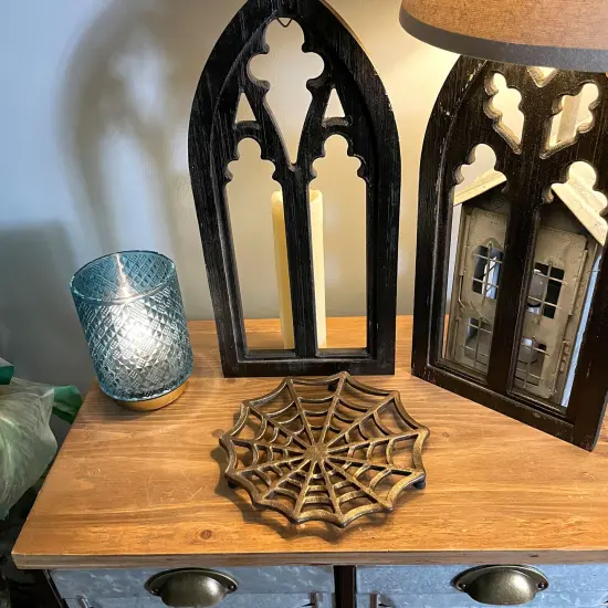Cast Iron Spider Web Trivet 8" Bronze Gothic Decor, Kitchen Heat Resistant Mat {7}