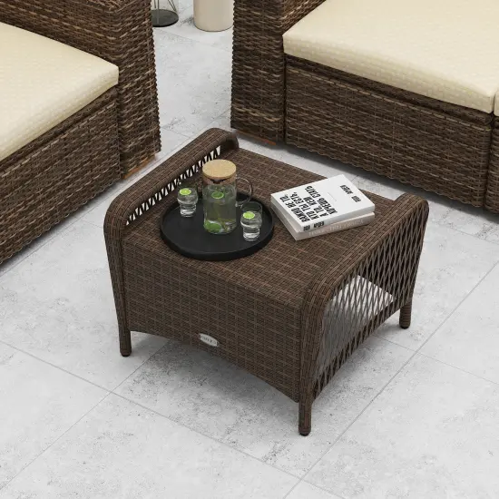 Set of 2 Outdoor PE Wicker Ottomans with Removable Cushions and Metal Frame Beige {6}