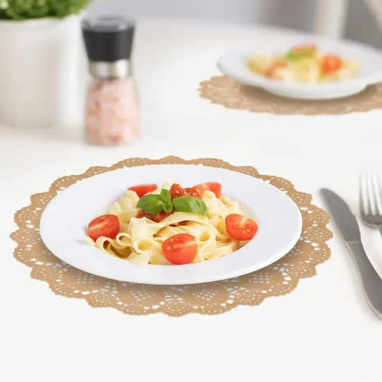 300 Pack Rustic Round Paper Place Mats 12" Disposable Light Brown Kraft Doilies Lace Scallop Doily {4}