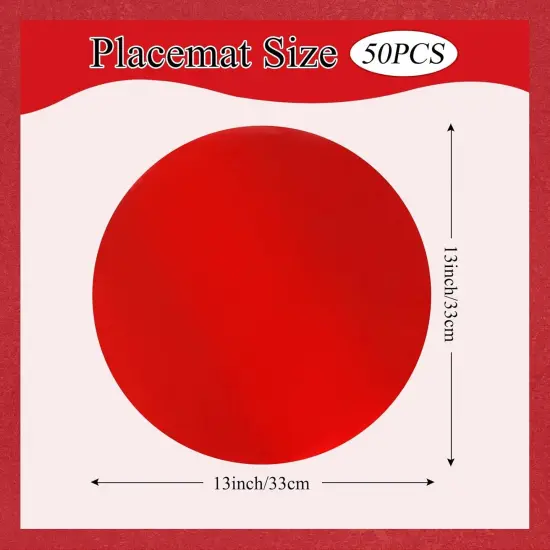 50 PCS Red Paper Placemats Round Place Mats Shiny Mirrored Disposable Paper Charger Doilies Tablemats for Christmas Valentines Party Birthday Wedding Dinner Table Decor {2}
