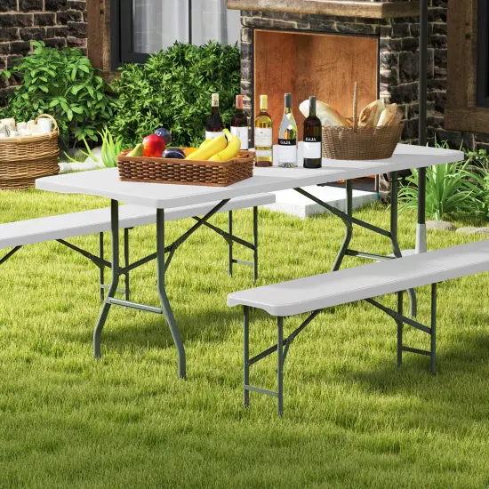 HDPE Folding Table with Metal Legs, Portable and Weatherproof White {2}