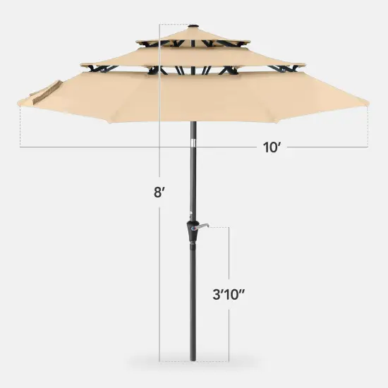 Best Choice Products 10ft 3-Tier Patio Umbrella, Market Sun Shade w/ Tilt Adjustment, Easy Crank Sand {2}