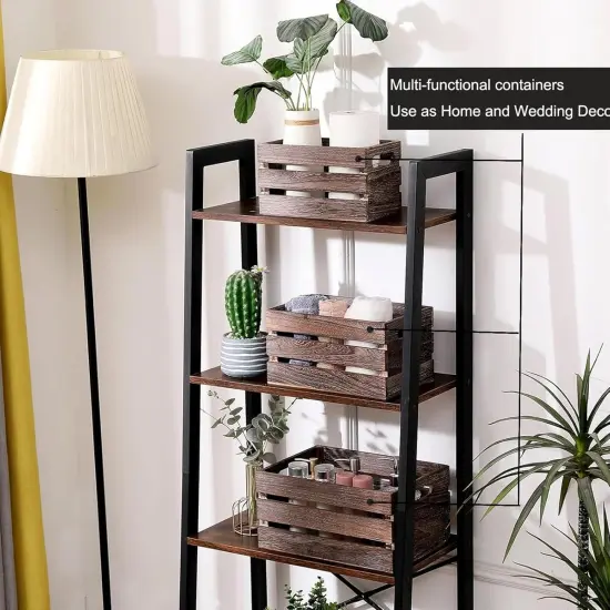 Decorative Wood Crates Nesting Crates Wooden Storage Container for Display,Rustic Handmade for Storage with Handles,Farmhouse Wood Basket for Party,Office,Bedroom,Kitchen,Decor Boxes-Brown Set of 3 {5}