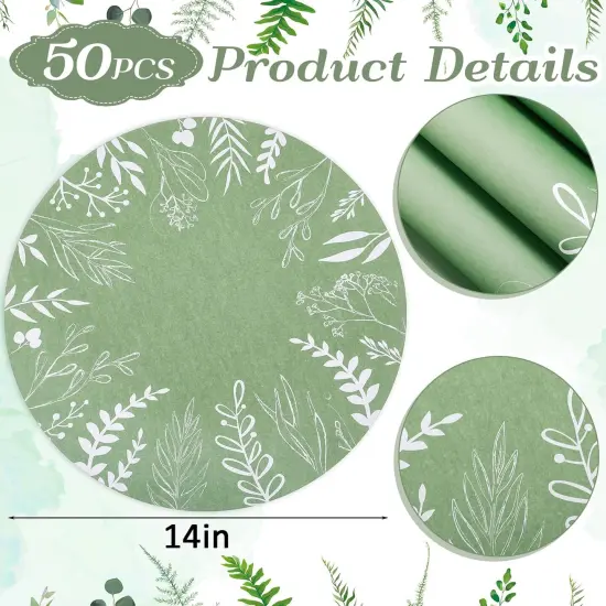 50 Pcs 14 Inch Disposable Placemats Eucalyptus Leaves Round Placemats Seasonal Paper Round Table Mats for Dining Decoration (Sage Green) {2}