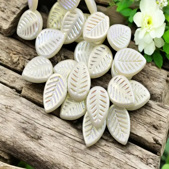 *15* 16x12mm Matte Opaque Alabaster AB Top Drilled Dogwood Leaf Beads {1}