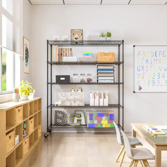 Seville Classics UltraDurable 5-Tier NSF Steel Shelving, 60" W x 24" D x 76" H Black {6}