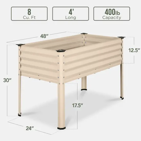 Best Choice Products 48x24x30in Elevated Galvanized Metal Garden Bed w/ Corner Protectors Beige {2}