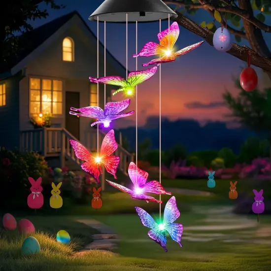 Easter Basket Stuffers for Adults, Birthday Gifts for Women Mom Her, Solar Lights Outdoor Wind Chimes for Outside Garden Yard Patio Porch Hanging Decor Butterfly Gifts for Grandma Mothers Day {1}