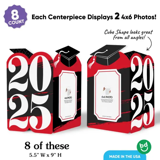 Big Dot of Happiness Red 2025 Graduation Photo Holder Centerpieces, 4x6 Picture Display Box, Table Decoration Centerpiece for Grad Party Decor, 8 Count {4}