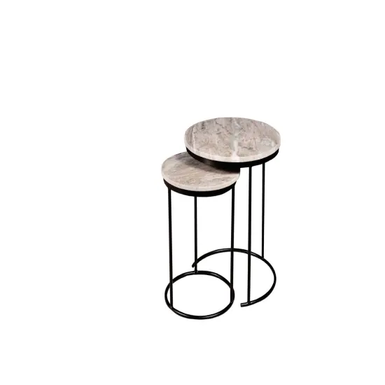 Brown Marble Nesting Coffee TableWith Grey Metal Frame {1}