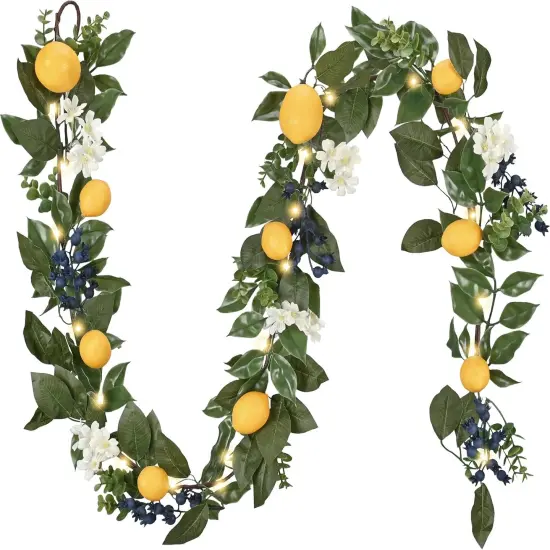Spring Artificial Lemon Garland for Mantle with Lights, 6FT Summer Fake Fruit Garland Decoration for Stairs, Thin Faux Floral Greenery Vine for Table Centrepiece Farmhouse Home Decor {1}