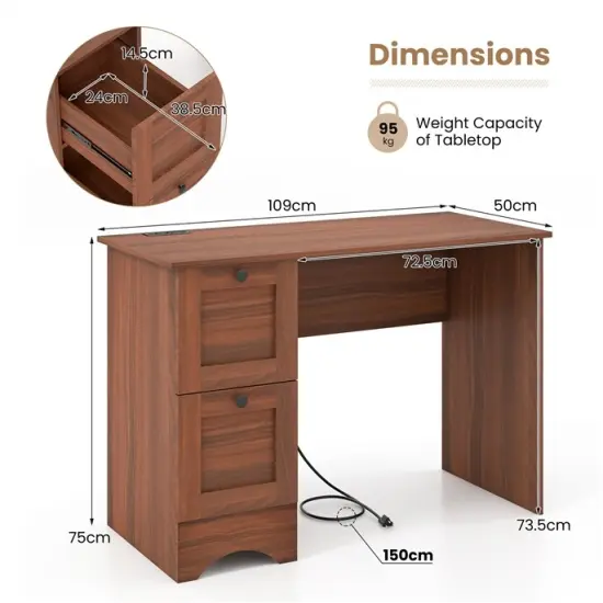 Engineered Wood Metal Home Office Computer Desk with Drawers {4}