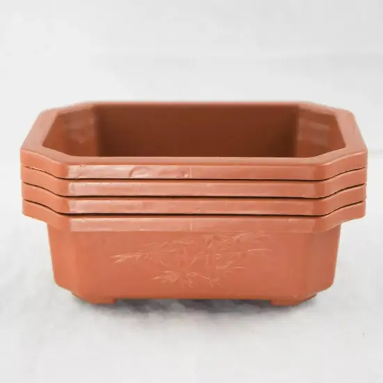 4 Rectangular Plastic Bonsai / Cactus & Succulent Pot 7"x 5.5"x 2" - Dark Orange {2}