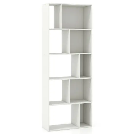 63 Inch White Tall 5-Tier 10-Cube Geometric Bookshelf Perfect for Living Room, Study or Office {1}