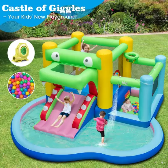 Inflatable Bounce House with Slide and Splash Pooland and 680W Blower {3}