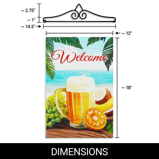 G128 Combo Pack Garden Flag Hanger 14IN & Garden Flag Welcome Beach Drink Printed 12x18IN Double Sided {2}