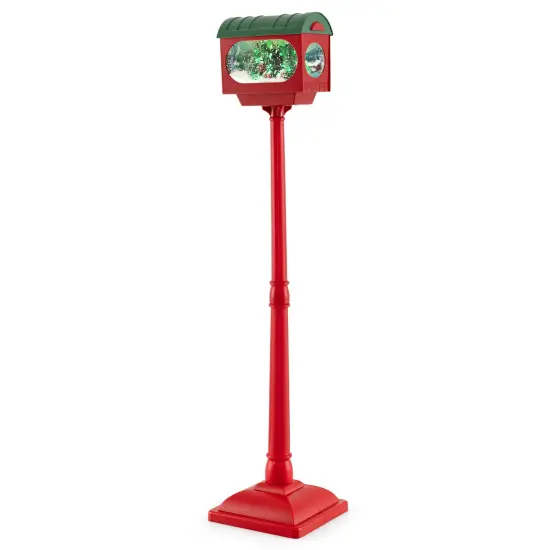 59 Inch Christmas Street Lamp with Sound-Activated Snow Globe Lantern-Red {1}