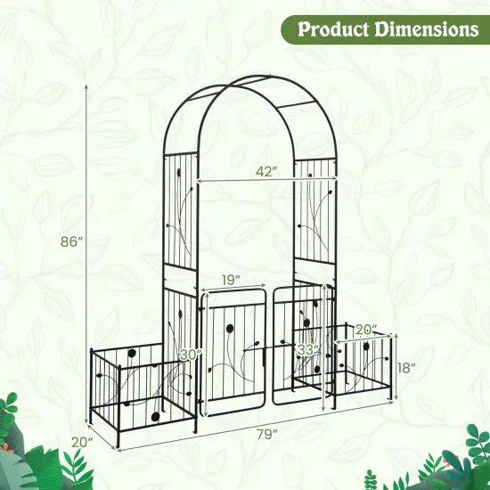 87 Inches Black Garden Arbor with 2 Side Planters and 2 Lockable Door Gate Perfect for Any Decoration {5}