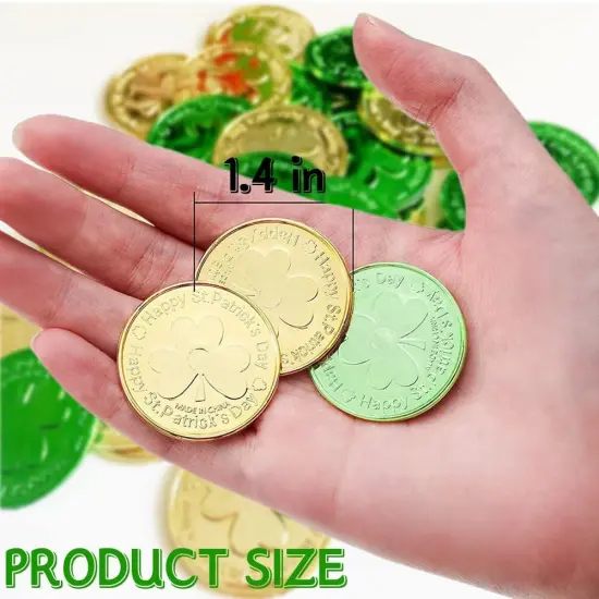 St. Patrick's Day Gold Coins, 120 Pieces Gold Green Lucky Coins Plastic Shamrock Leprechaun Coins, 3-Leaf Clover Coin Table Scatter Decoration for St. Patrick's Day Party Favors {3}