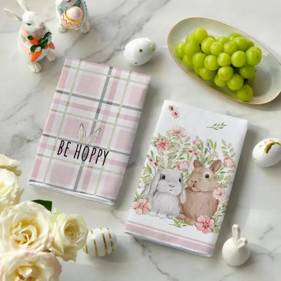 Pink Bunny Rabbit Ears Floral Leaves Easter Kitchen Towels Dish Towels, 18x26 Inch Be Kind Seasonal Decoration Hand Towels Set of 4 {3}