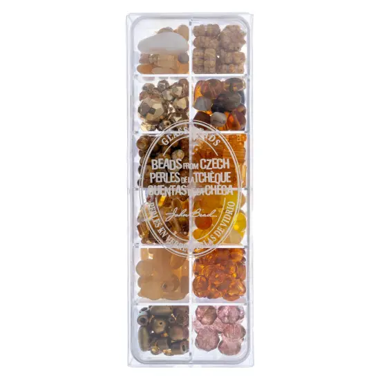 John Bead Mixed Czech Glass Beads Box, 200g Gold Gravel {1}