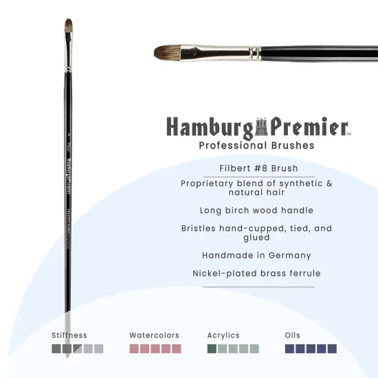 Creative Mark Hamburg Premiere Professional Oil Painting Brushes - Filbert #8 Oil Paint Brush - Handmade in Germany, Natural & Synthetic Hair Blend, Long Triple-Lacquered Birch Handle {3}