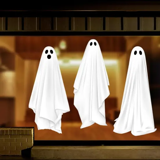 3 Sheets Large White Ghosts Halloween Window Decals {1}