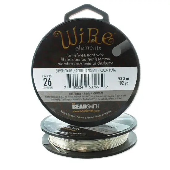The Beadsmith Wire Elements 26-Gauge Lacquered Tarnish-Resistant Copper Wire for Jewelry Making, 102 Yard, 93.3 Meter, &frac14; Pound Spool (Silver Color) {5}