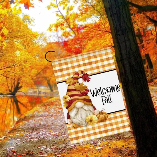 Welcome Fall Gnome Garden Flag {4}