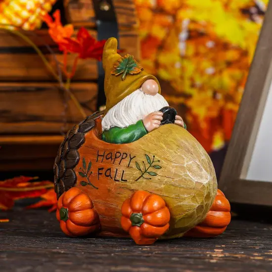 Fall Gnome Pumpkin Resin Statue Figurine - Pine Cone & Gnome {5}