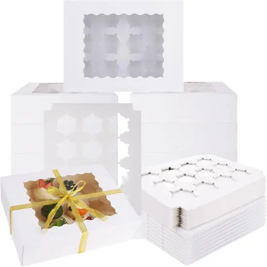 24 PCS White Cupcake Boxes, 12 Count Cupcake Containers with Window and Insert, 12.7 x 9.8 x 3.7 Inch Cupcake Holder Easy Transport and Presentation Ideal for Cupcakes, Desserts, and More {1}