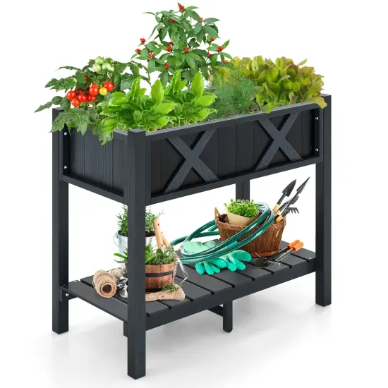 Elevated Planter Box with Drainage Poly Wood Raised Garden Bed for Vegetables and Herbs Black {7}