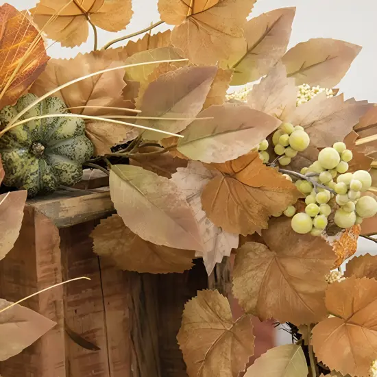 Multi-Color Wind Washed Fall Foliage Wreath with Pumpkins and Berries {3}