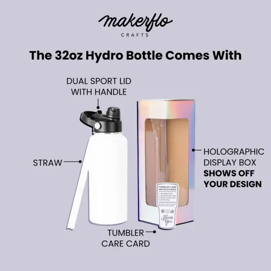 Makerflo 32 oz Sublimation Hydro Water Bottle with 2-in-1 Lid | Craft-Ready for DIY Gifts & Personalization (Sublimation, Epoxy, UV DTF, Vinyl, and Laser Engraving) {9}
