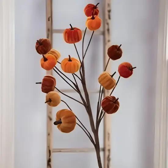 Multi-Color Velvet Pumpkin Pick for Fall Decor with Flexible Stem {2}
