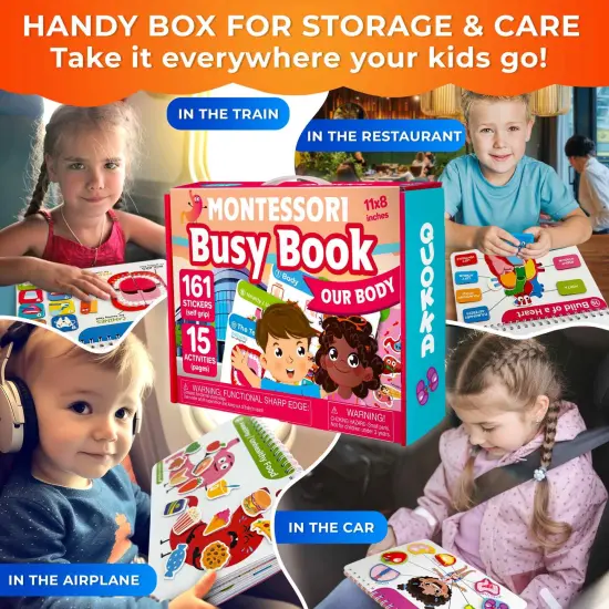 QUOKKA Human Body Busy Books for Kids Ages 4-8 - Fun Human Anatomy Activities for Kids Learning at Home or Classrooms - My Preschool Montessory Busy Book for Toddlers 3-5 I Comes Fully Assembled {5}