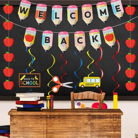 Welcome Back to School Banner Pencil Spiral Pendant School Decorations {3}