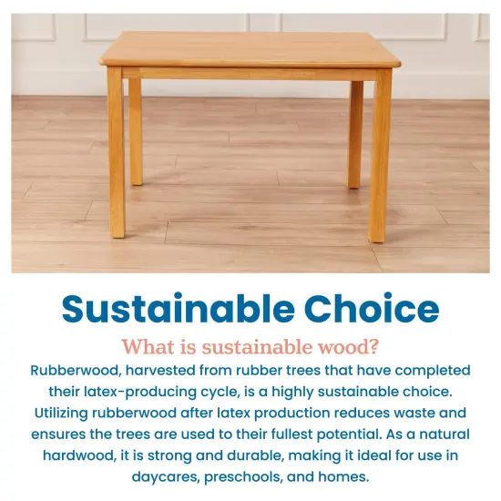 24in x 36in Rectangular Hardwood Table with 22in Legs, Kids Furniture Honey {6}