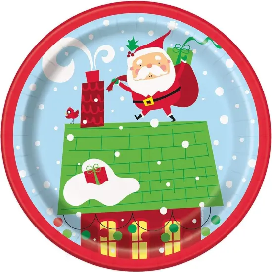 Colorful Santa Christmas 7" Paper Dessert/Appetizer Plates - 8ct {1}