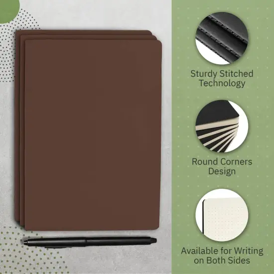 6 Pack A5 Dotted Softcover Notebooks, 92 pages, 8.2" x 5.5", Writing Journal for Work, Travel, Business, School & More, Grid Notebook for Men & Women - Brown {4}