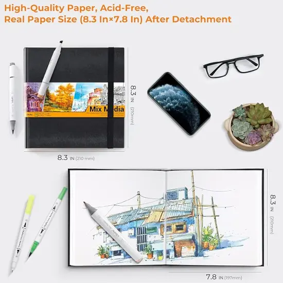 8.3"x8.3" Mixed Media Art Sketchbook, 120 lb/200 GSM Heavyweight Papers {2}