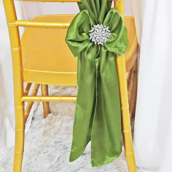 10 Pieces Moss Green Satin Chair Strips, 8"x108" Sophisticated Event Decorations {4}