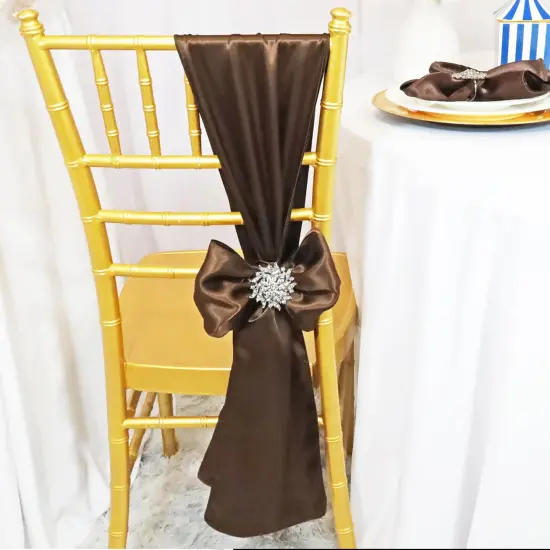 10 Pieces Chocolate Satin Chair Sashes 8"x108" Rich Brown Decor Wraps {2}